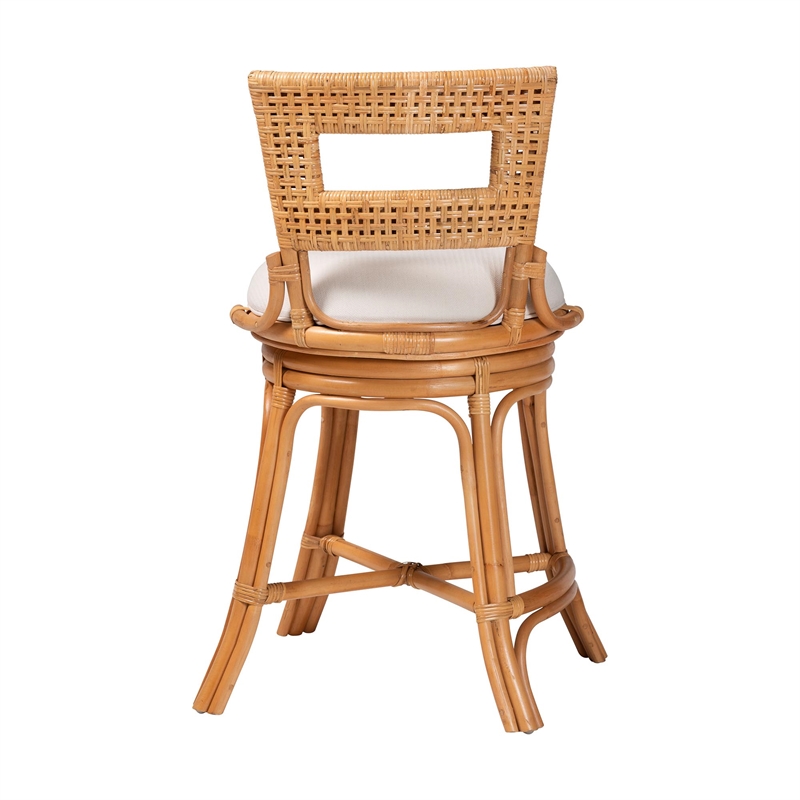 Pemberly Row Natural Rattan Swivel Counter Stool with Cushion