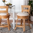 Pemberly Row Natural Rattan Swivel Counter Stool with Cushion