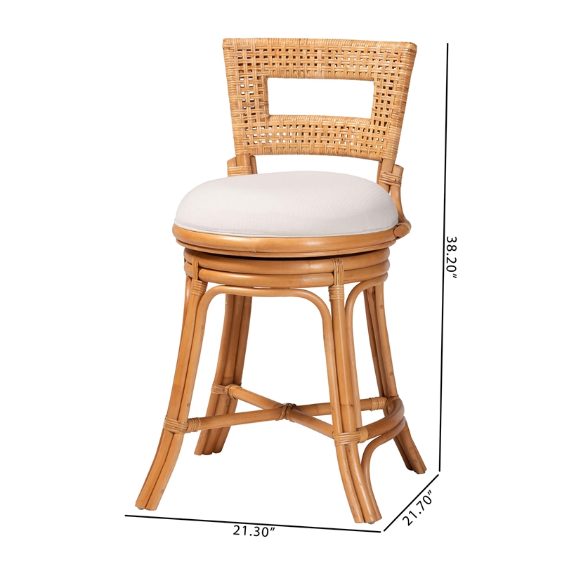 Pemberly Row Natural Rattan Swivel Counter Stool with Cushion