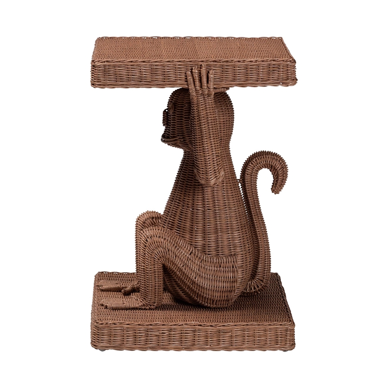 Pemberly Row Handwoven Rattan Monkey Sculptural Accent End Table