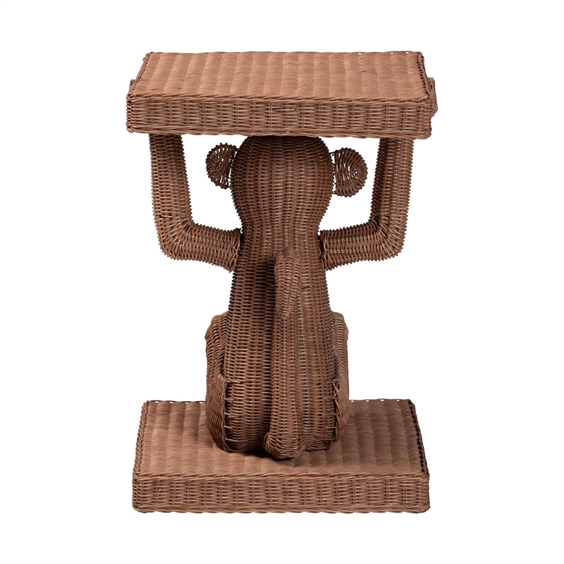 Pemberly Row Handwoven Rattan Monkey Sculptural Accent End Table