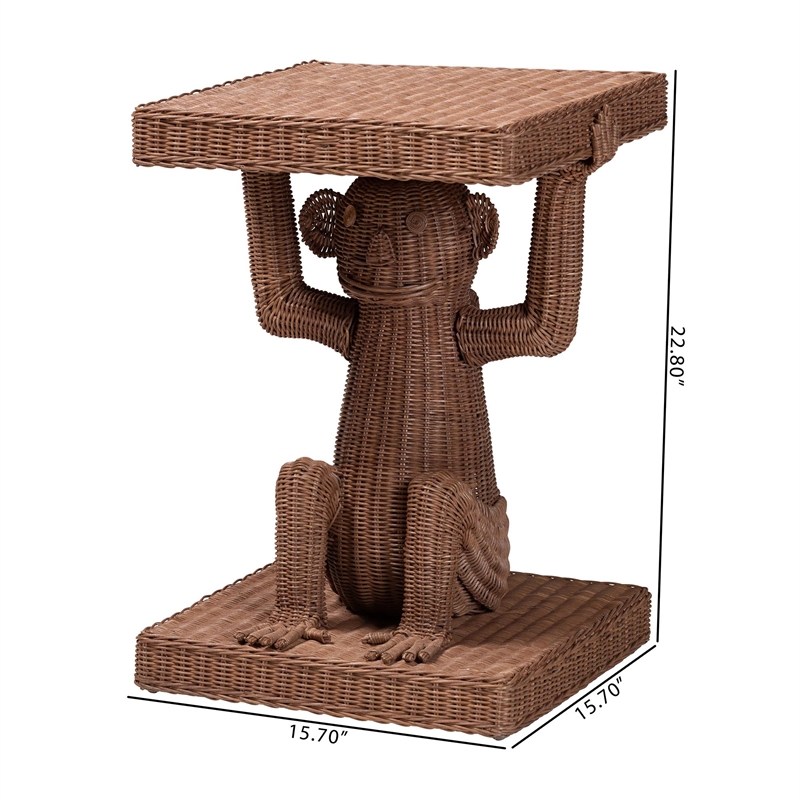 Pemberly Row Handwoven Rattan Monkey Sculptural Accent End Table