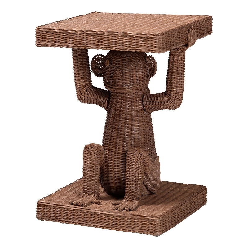Pemberly Row Handwoven Rattan Monkey Sculptural Accent End Table