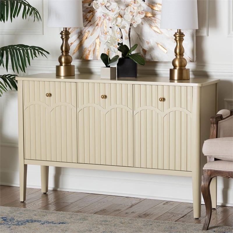 Pemberly Row Fluted Wood Modern Storage Sideboard Buffet Console