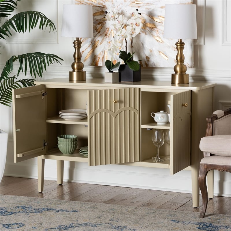Pemberly Row Fluted Wood Modern Storage Sideboard Buffet Console