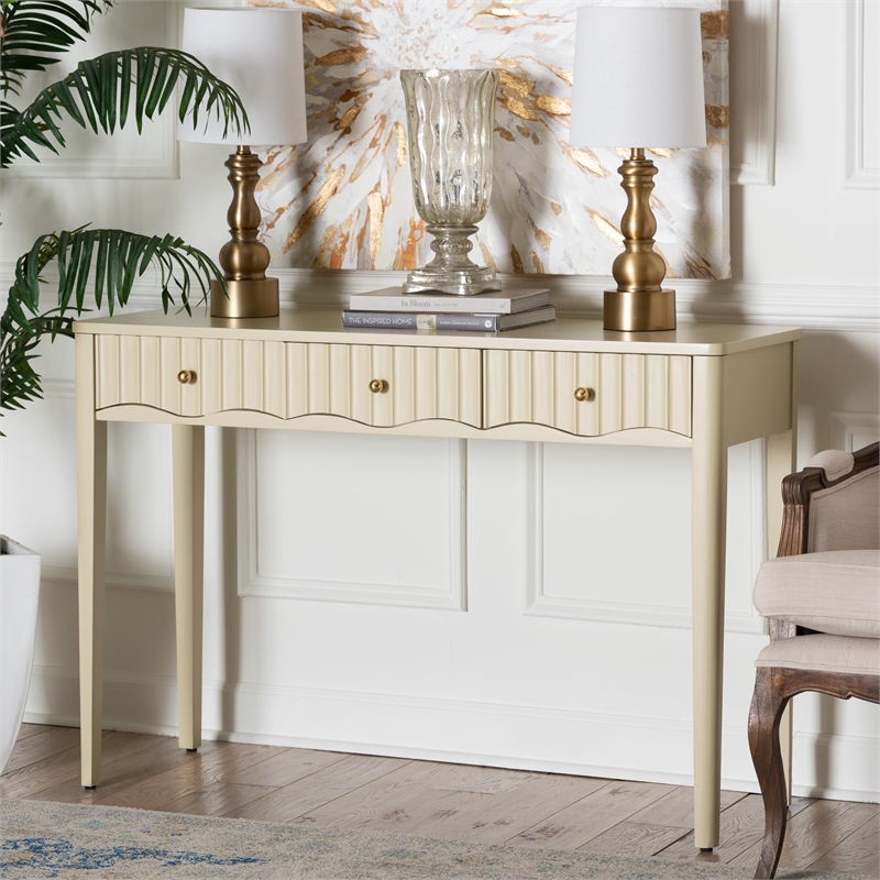 Pemberly Row Fluted Wood 3-Drawer Console Table with Open Frame