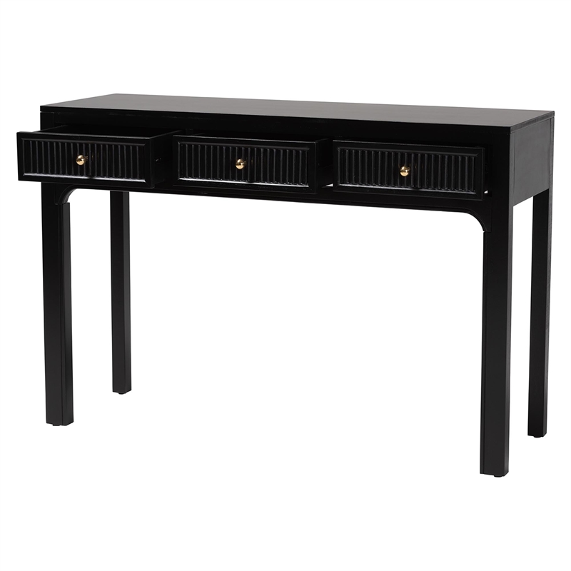 Pemberly Row Fluted Wood 3-Drawer Console Table with Round Knobs
