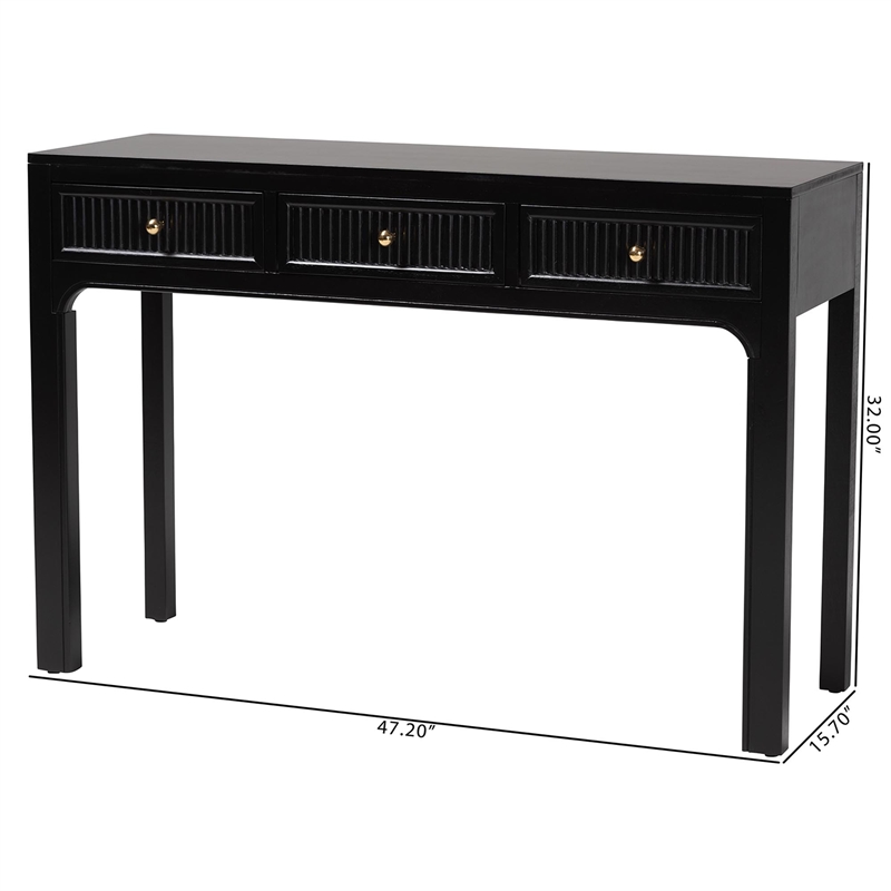 Pemberly Row Fluted Wood 3-Drawer Console Table with Round Knobs