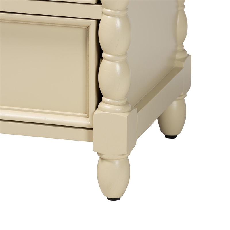 Pemberly Row Spindle Leg 3-Drawer Nightstand with Inset Paneling
