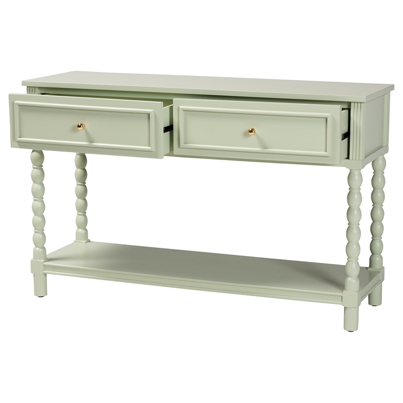 Pemberly Row Spindle Leg 2-Drawer Console Table with Open Shelf
