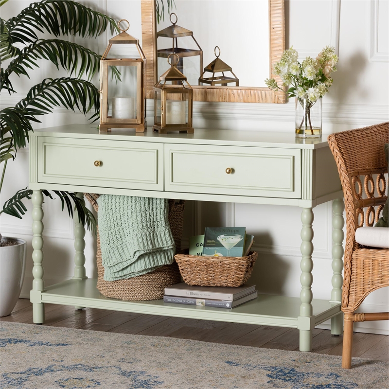 Pemberly Row Spindle Leg 2-Drawer Console Table with Open Shelf