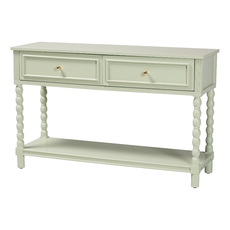 Pemberly Row Spindle Leg 2-Drawer Console Table with Open Shelf
