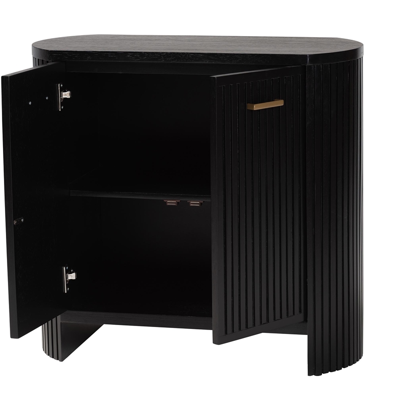 Pemberly Row Fluted Wood Oval 2-Door Storage Cabinet with Metal Handles