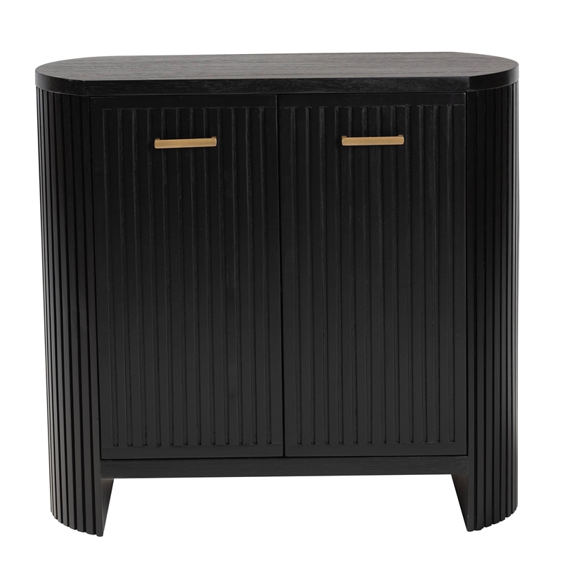 Pemberly Row Fluted Wood Oval 2-Door Storage Cabinet with Metal Handles