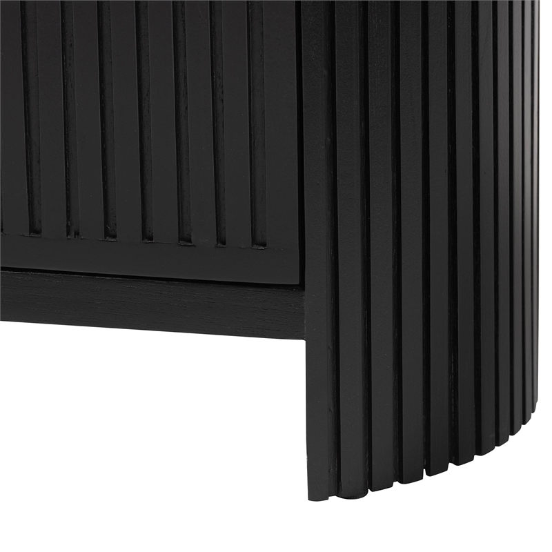Pemberly Row Fluted Wood Oval 2-Door Storage Cabinet with Metal Handles