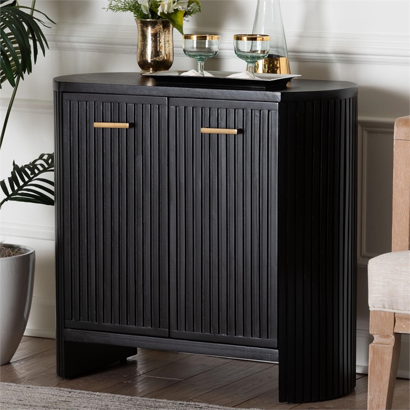 Pemberly Row Fluted Wood Oval 2-Door Storage Cabinet with Metal Handles