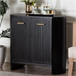 Pemberly Row Fluted Wood Oval 2-Door Storage Cabinet with Metal Handles