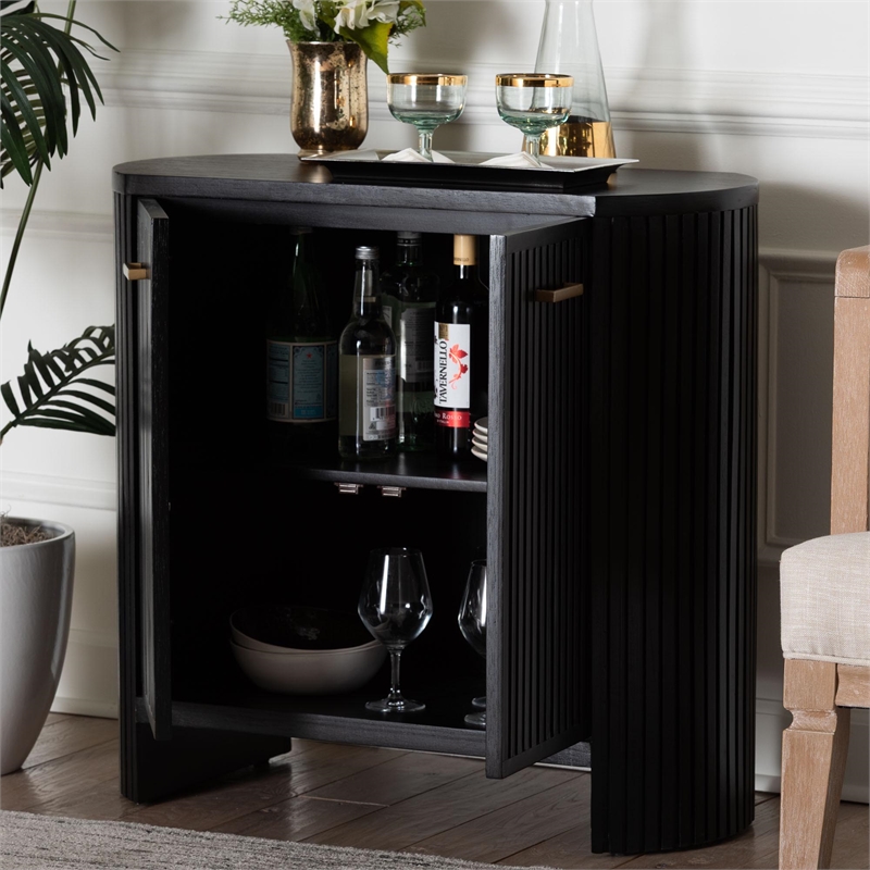 Pemberly Row Fluted Wood Oval 2-Door Storage Cabinet with Metal Handles