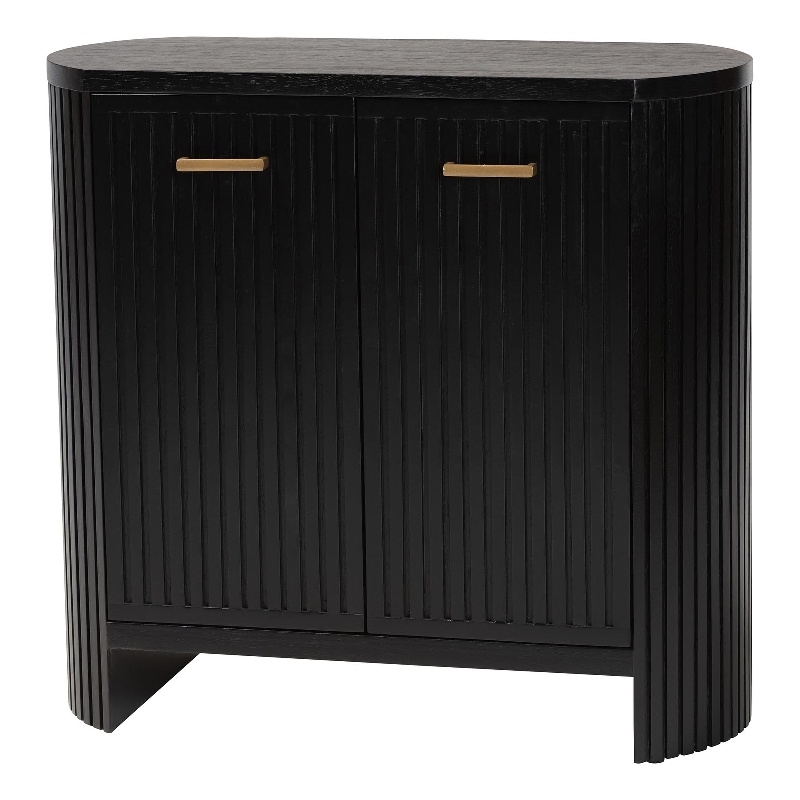Pemberly Row Fluted Wood Oval 2-Door Storage Cabinet with Metal Handles