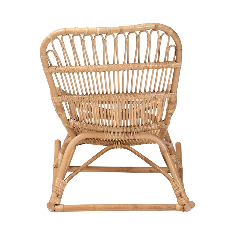 Pemberly Row Handwoven Natural Rattan Rocking Chair with Open Weave