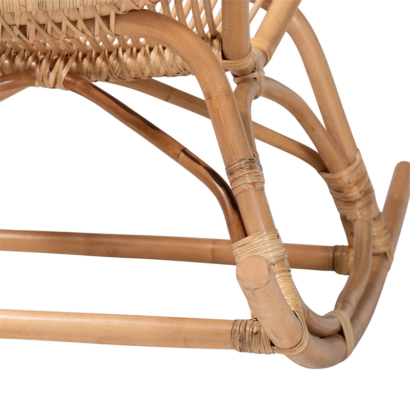 Pemberly Row Handwoven Natural Rattan Rocking Chair with Open Weave