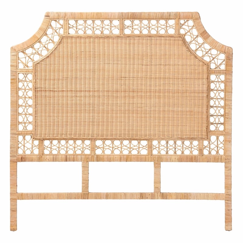 Pemberly Row Natural Rattan Queen Standalone Headboard with Open Weave