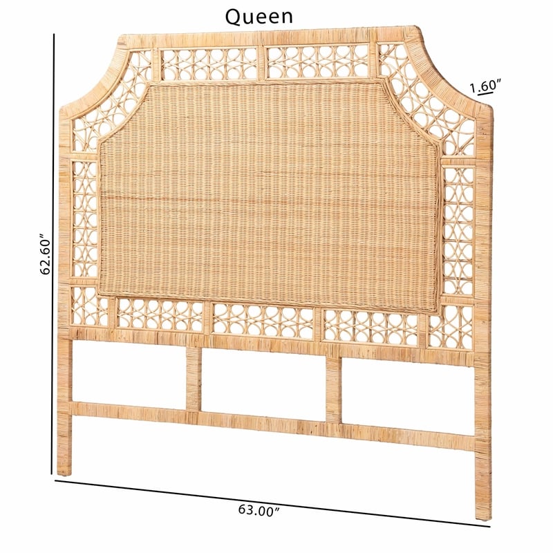 Pemberly Row Natural Rattan Queen Standalone Headboard with Open Weave