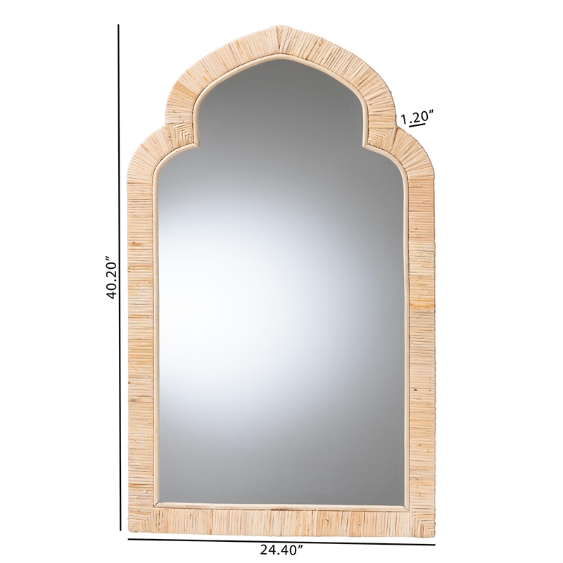 Pemberly Row Natural Rattan Arched Wall Mirror with Woven Frame