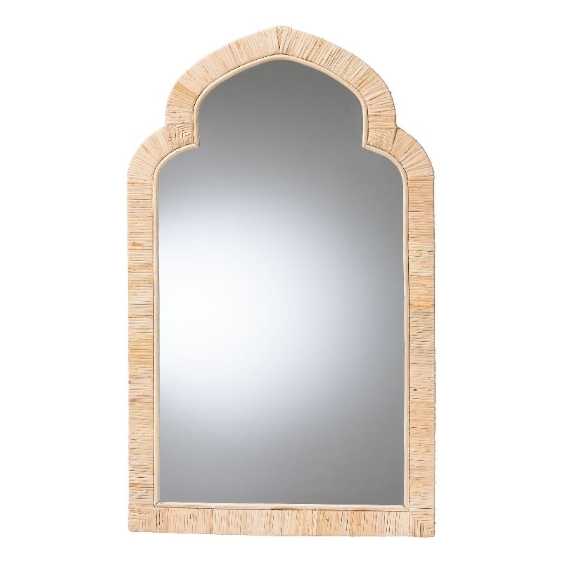 Pemberly Row Natural Rattan Arched Wall Mirror with Woven Frame