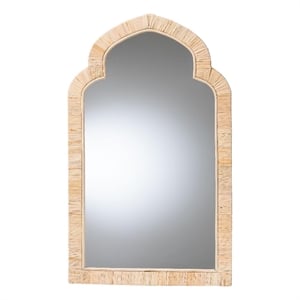 Pemberly Row Natural Rattan Arched Wall Mirror with Woven Frame