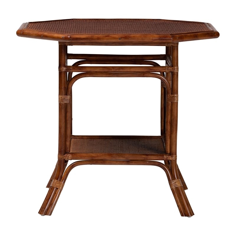 Pemberly Row Marbled Tortoise Rattan Octagon Dining Table with Shelf