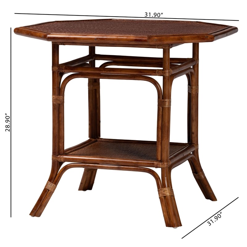 Pemberly Row Marbled Tortoise Rattan Octagon Dining Table with Shelf