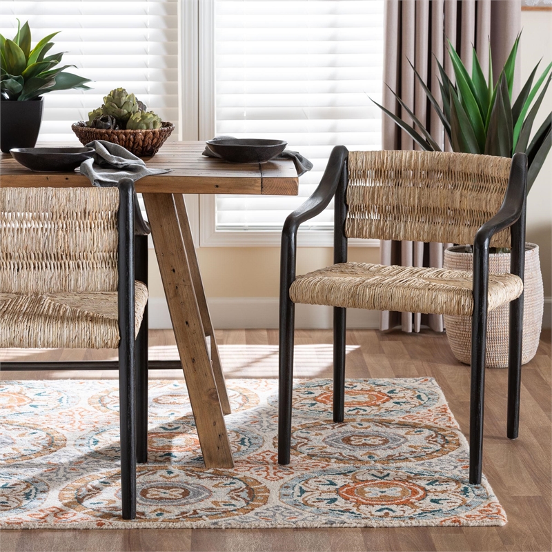Pemberly Row Handwoven Seagrass Dining Chair with Sloping Armrests