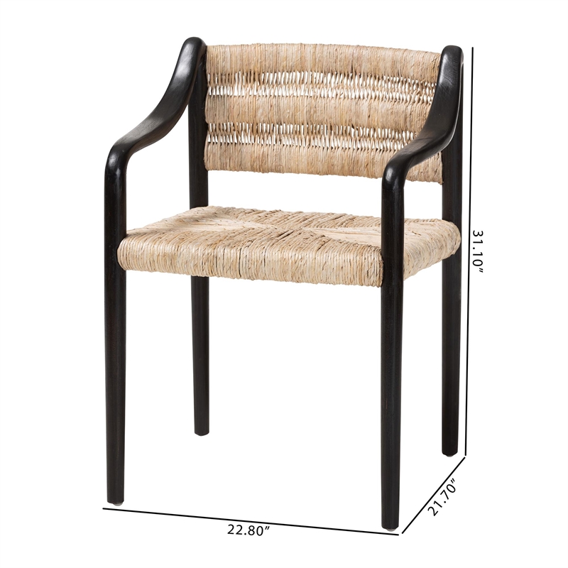 Pemberly Row Handwoven Seagrass Dining Chair with Sloping Armrests