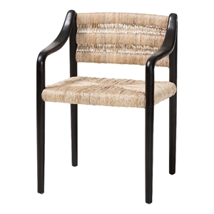 Pemberly Row Handwoven Seagrass Dining Chair with Sloping Armrests