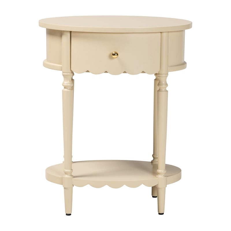Pemberly Row Scalloped 1-Drawer End Table with Oval Tabletop