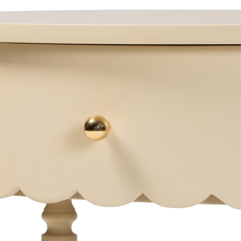 Pemberly Row Scalloped 1-Drawer End Table with Oval Tabletop