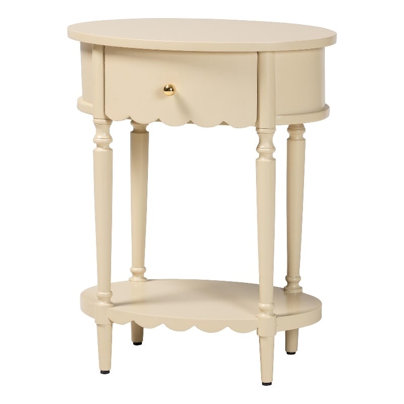 Pemberly Row Scalloped 1-Drawer End Table with Oval Tabletop