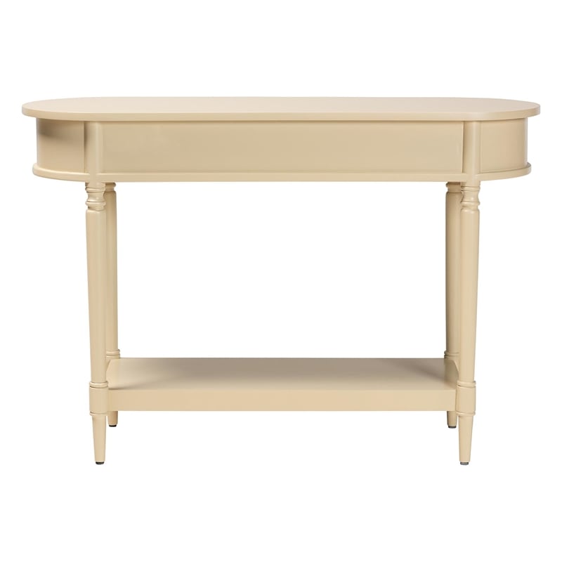 Pemberly Row Scalloped 3-Drawer Console Table with Oval Tabletop