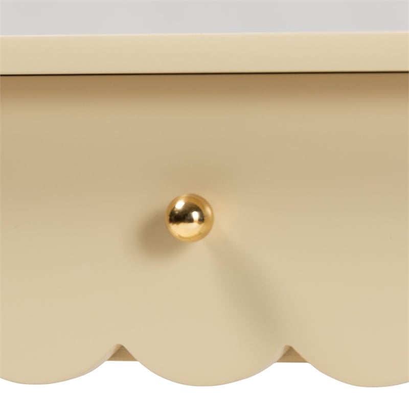 Pemberly Row Scalloped 3-Drawer Console Table with Oval Tabletop