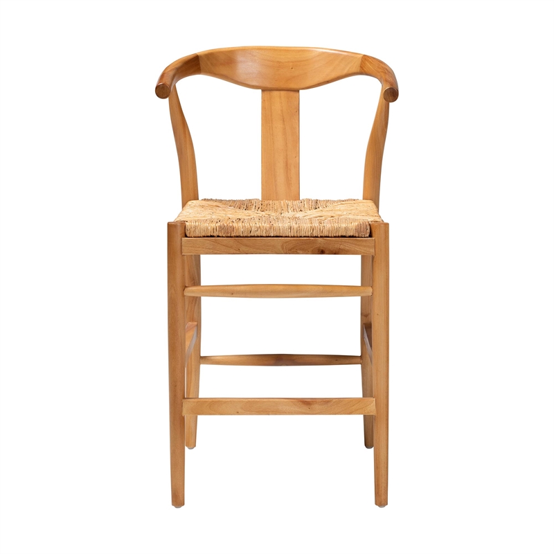 Pemberly Row Contemporary Seagrass Wishbone Counter Stool with Footrest