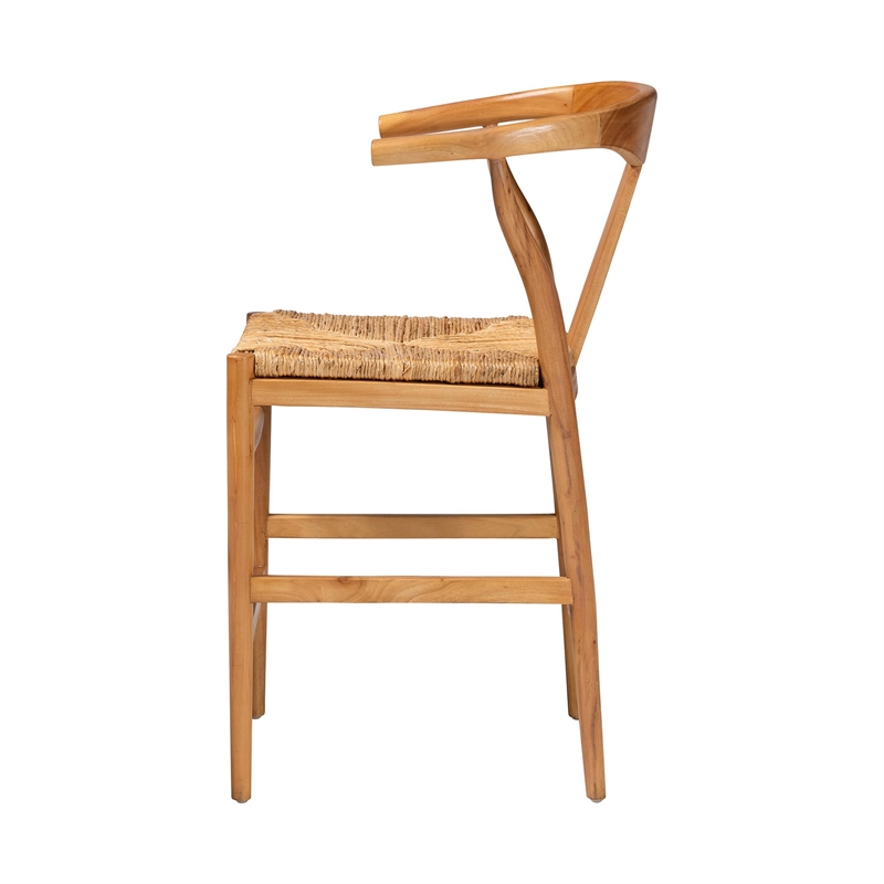 Pemberly Row Contemporary Seagrass Wishbone Counter Stool with Footrest