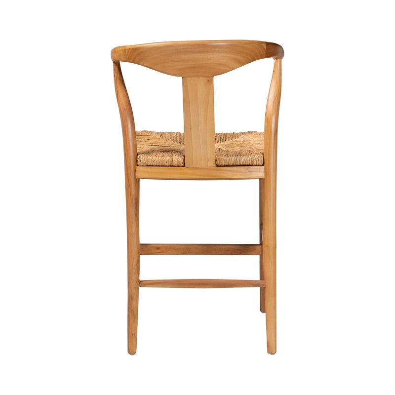 Pemberly Row Contemporary Seagrass Wishbone Counter Stool with Footrest