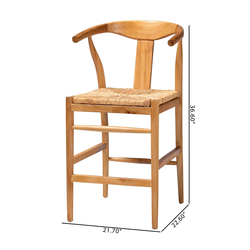 Pemberly Row Contemporary Seagrass Wishbone Counter Stool with Footrest