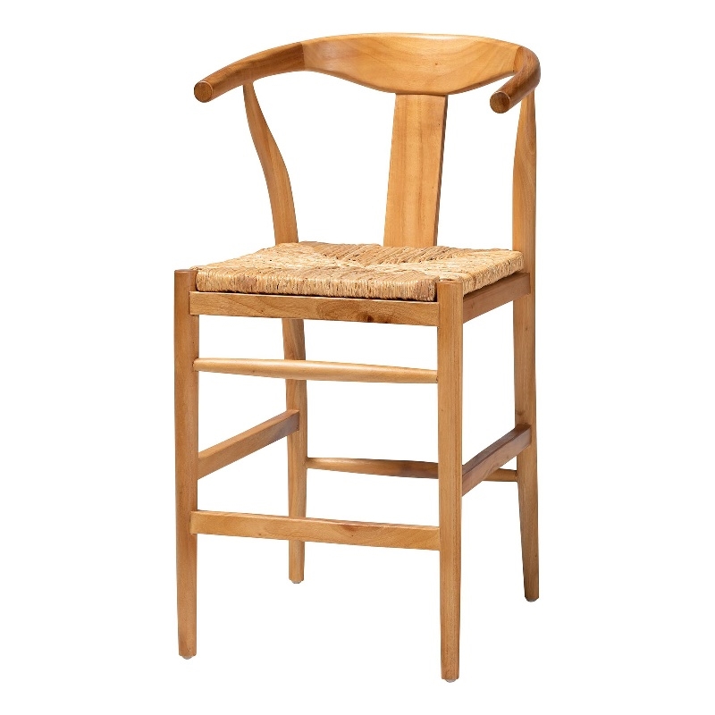 Pemberly Row Contemporary Seagrass Wishbone Counter Stool with Footrest