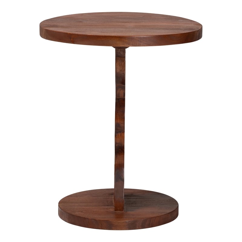 Pemberly Row Carved Mahogany Pedestal Nightstand with Round Top