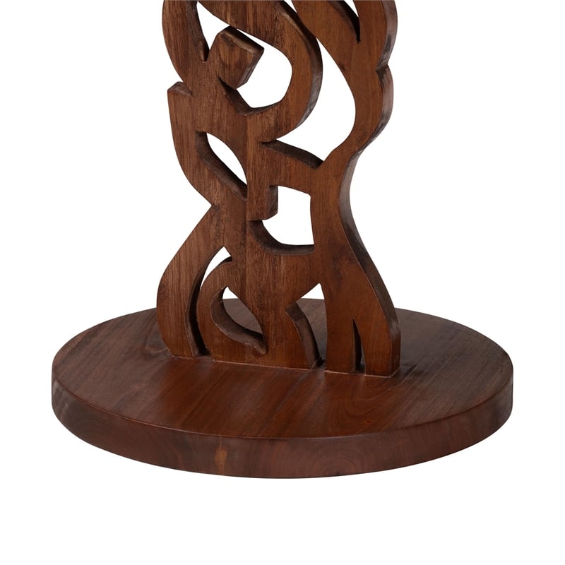 Pemberly Row Carved Mahogany Pedestal Nightstand with Round Top