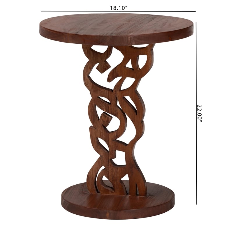 Pemberly Row Carved Mahogany Pedestal Nightstand with Round Top