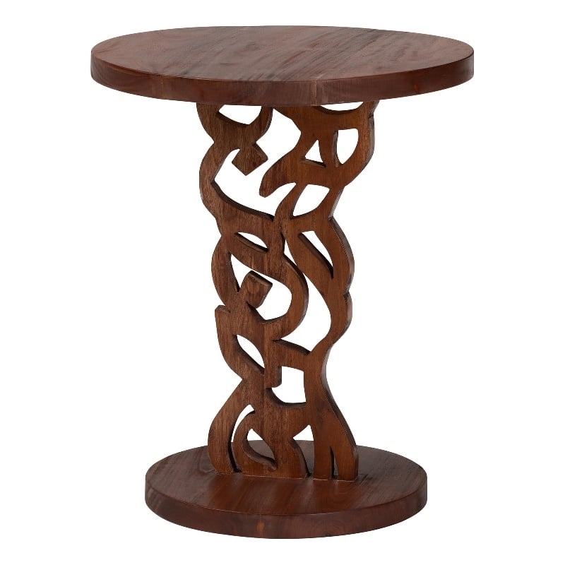 Pemberly Row Carved Mahogany Pedestal Nightstand with Round Top