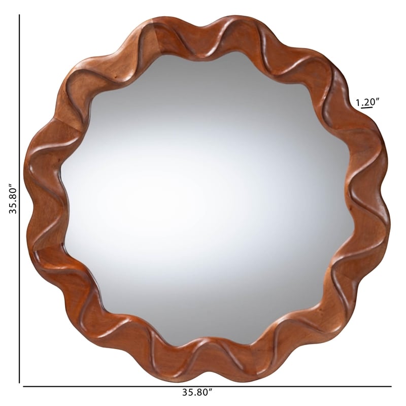 Pemberly Row Round Wall Mirror with Sculpted Wavy Scalloped Frame
